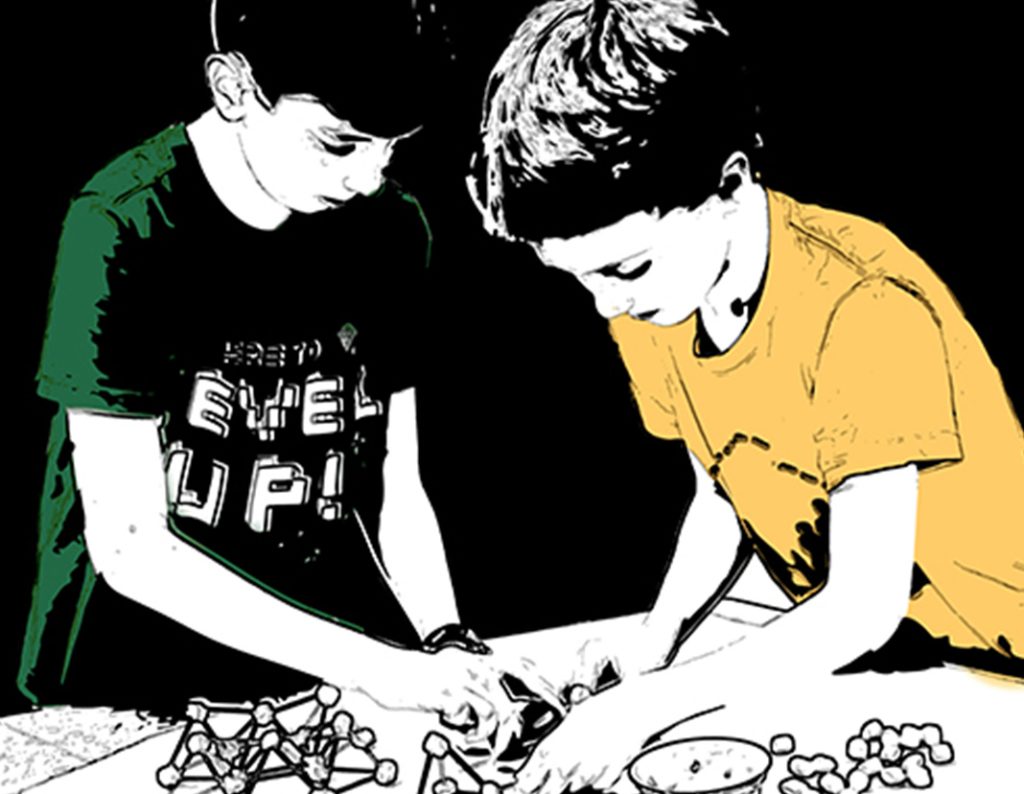 illustration of Elementary students working on a science project