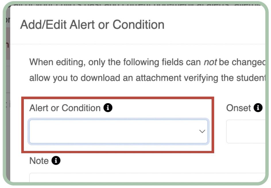 Alert or Condition screen