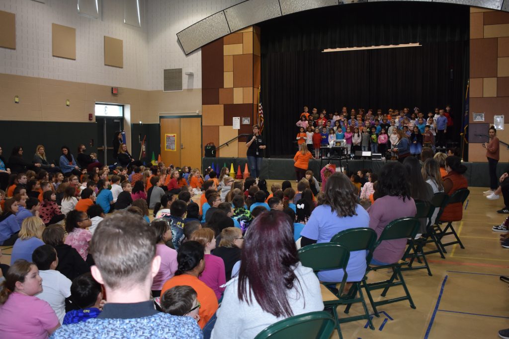 Alburtis students in the auditorium during a School-wide Positive Behavior Support assembly