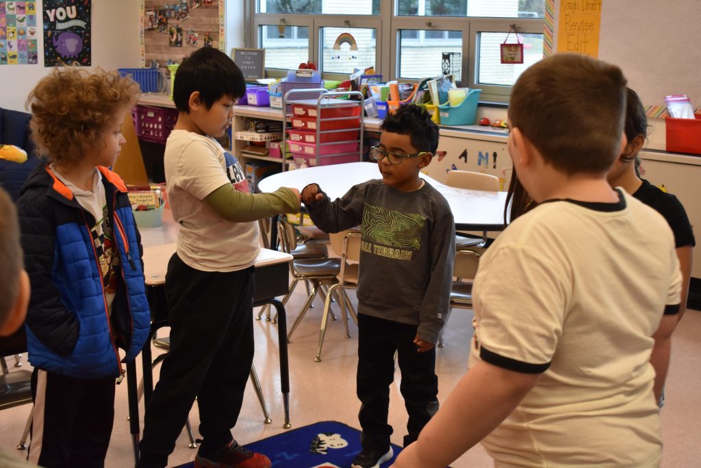 a group of students spending time together at the Wescosville Elementary morning “meet-ups”