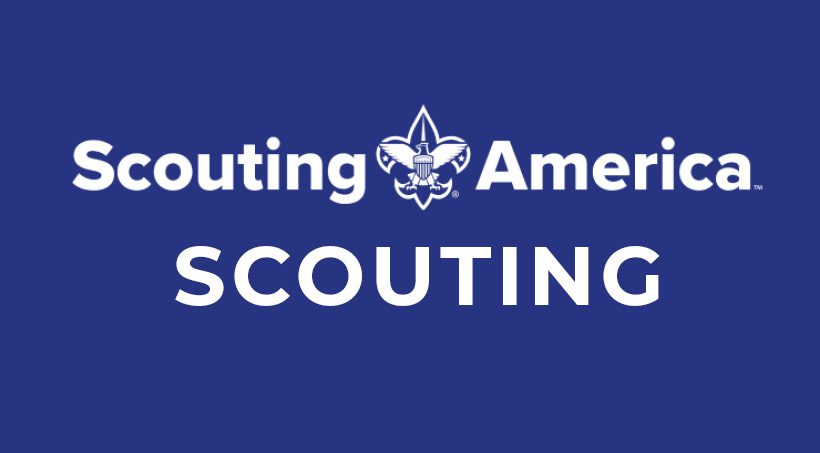 Official logo featuring white text and an emblem on a blue background reading 'Scouting America SCOUTING'.